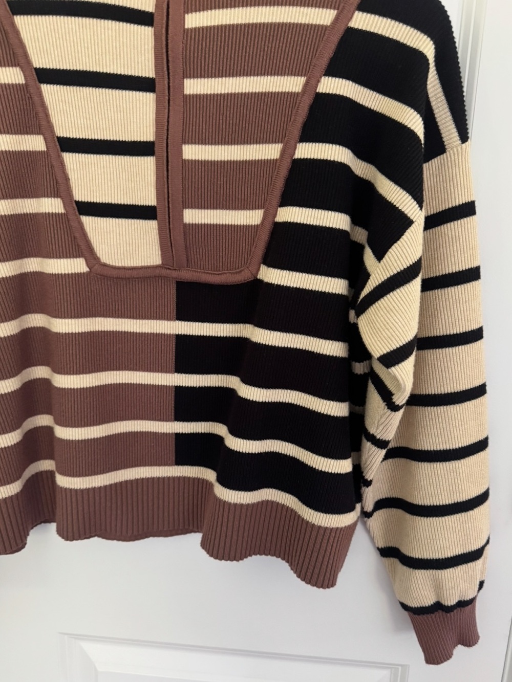 Entro Colorblock Stripe Ribbed 3/4 Zip Sweater - Picture 3 of 13